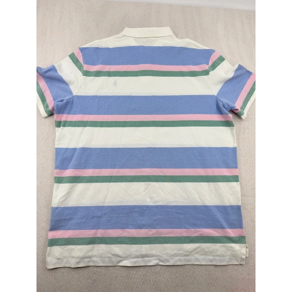 Polo Ralph Lauren Mens XL Classic Fit Short Sleeve Pique Polo White/Blue Striped